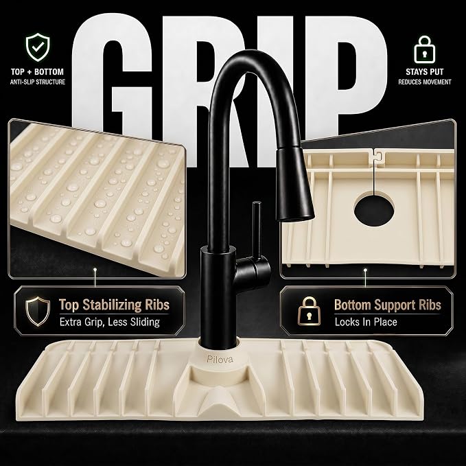 Premium Kitchen Sink Splash Guard – 18" x 5.7" Silicone Faucet Mat with Secure Pressure Clip, True 10° 3D Drainage(No Pooling), Anti-Lift Design, Flexible Leak-Sealing Ring, Non-Slip Fit Behind Faucet - Image 7