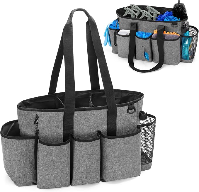 LoDrid Professional Cleaning Tote Caddy for Cleaning Supply, Gray | Cleaning Bag Organizer with Dividers and Handle Strap for Housekeepers Work, Bag Only by LoDridDirect