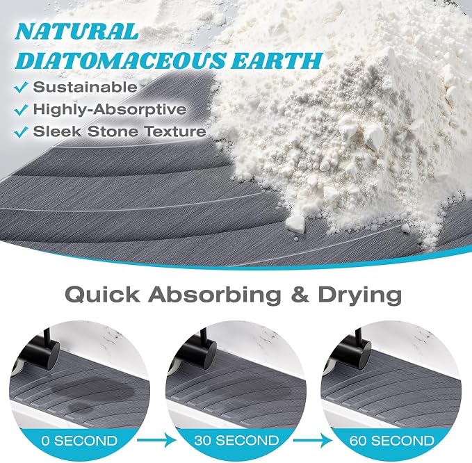 SpaceHacks Stone Faucet Mat for Kitchen Sink 15.7x4 in, Dark Gray | Fast Drying Diatomite Stone Drying Mat, Water Splash Guard, Textured Drainage Sink Protector, Suits Bathroom&Kitchen Counter - Image 4