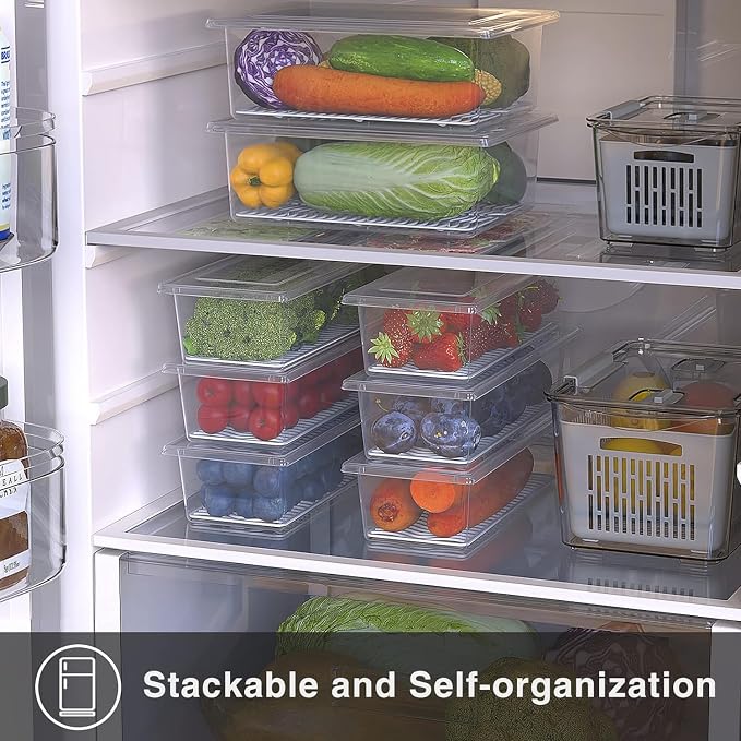 SILIVO Fruit Storage Containers for Fridge (3 Pack) - 1.5L Produce Saver Containers for Refrigerator with Removable Drain Tray Keep Fresh for Produce, Bacon, Fruits and Vegetables - Image 6