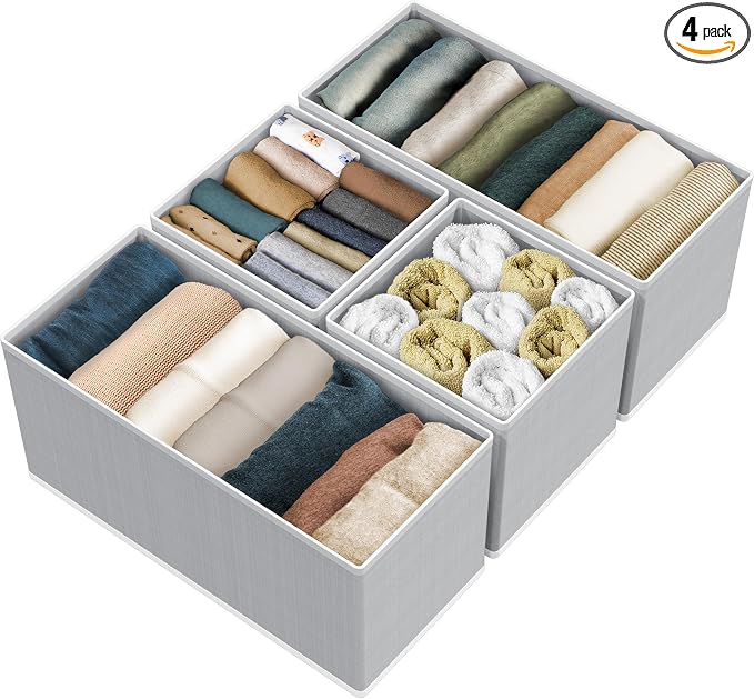 Simple Houseware Underwear Drawer Organizer, Set of 4, Gray | for Sock/Bra/Undergarment/Panty/Onesie, Collapsible by SimpleHouseware
