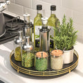 Oroyutor 12-Inch Oak Lazy Susan Spice Organizer with Gold Metal Rail | Rotating oak tray organizes spices, toiletries and decor on kitchen counters, bathroom vanities, dining and coffee tables. by Oroyutor