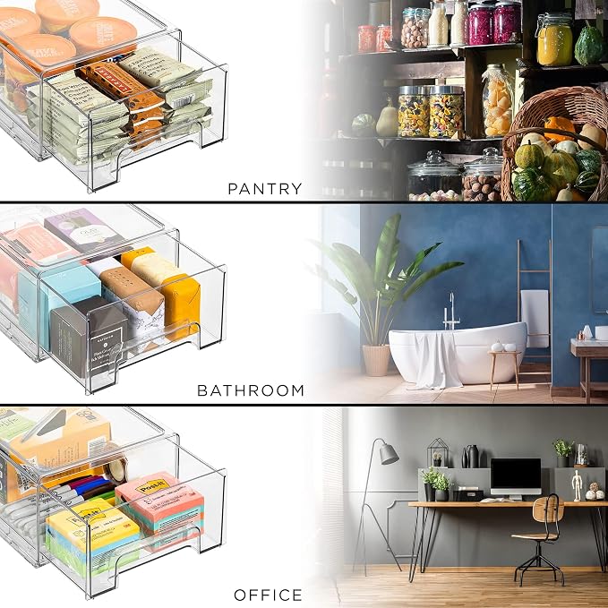 Sorbus Medium Clear Storage Drawers (6 Pack) – Stackable Organizer Drawers for Fridge, Pantry, Kitchen – Pull-Out Storage Bins with Handles, Slide Out Acrylic Drawers - Image 5