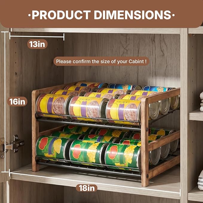DGWJSU Can Organizer for Pantry 2-Tier, Holds up to 24 Cans Storage | Cans Holders for Pantry, Cabinet, Countertop, Carbonized Brown - Image 3