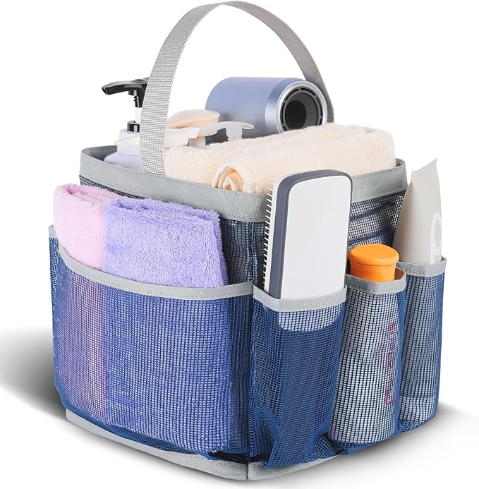 EUDELE Mesh Shower Caddy Portable for College Dorm Room Essentials,Portable Shower Caddy Dorm with 9-Pocket Large Capacity, Shower Bag for Beach, Swimming, Gym, Travel essentials, Navy Blue-Grey by EUDELE