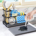 HapiRm Sink Caddy Sponge Holder - Kitchen Sink Organizer with Instant Drying Stone and Brush Holder, Stainless Steel Bathroom Counter Organizer - Black by HapiRm