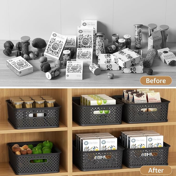 MaxGear 3 Pack Plastic Storage Baskets, Large, Black | Durable Woven Plastic with Built-In Handles, Suitable for Shelves, Closets, Cabinets, Bathrooms and Offices - Image 5