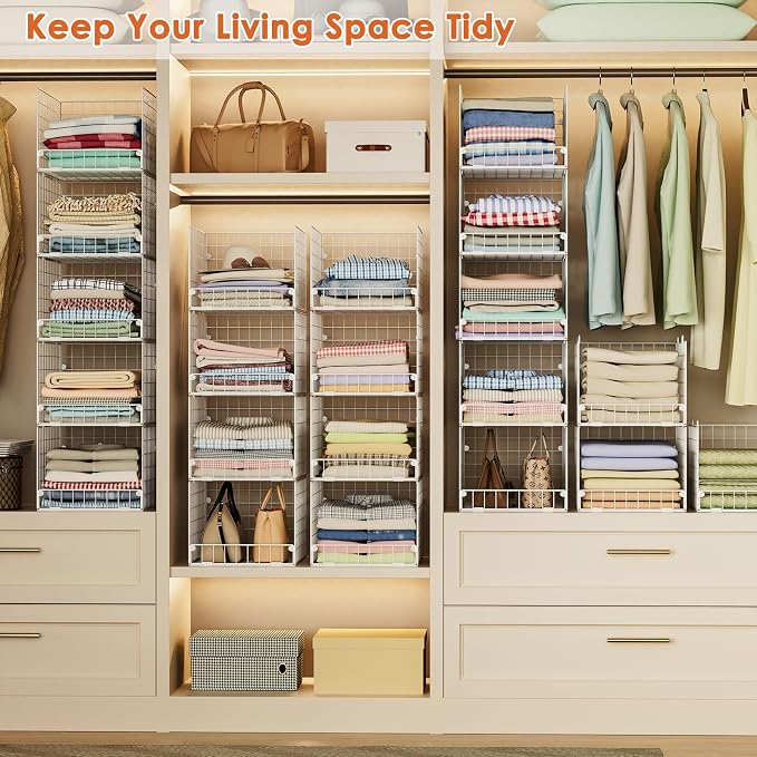 5-Tier Stackable Closet Storage Shelves, Closet Organizers and Storage Basket, Foldable & Stackable Closet Organizers for Closet System, Space-Saving Closet Shelf for Home ,White(Patent No. 30022416) - Image 5