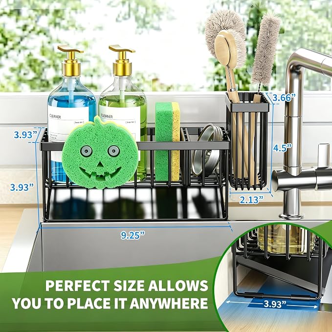 Cisily 9.25'' ponge Holder for Kitchen Sink, Smiley Face Sink Caddy with Removable Brush Holder,Self-Draining Sponge Caddy for Sponge,Soap,Dish Brush,Scrubber,Kitchen Essentials and Gadgets - Image 3