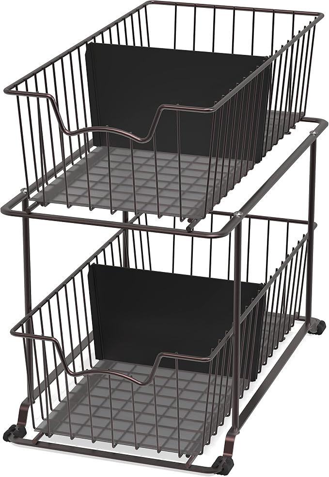 SimpleHouseware 2 Tier Cabinet Wire Basket Drawer Organizer, Brown by SimpleHouseware