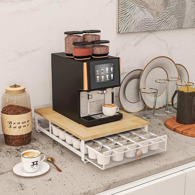Sedegn Coffee Pod Storage Drawer: Holds 35 K-Cup Pods Coffee Pod Organizer | Sliding Drawer K Cup Holder for Easy Access, Fits Keurig & Coffee Bars, Non-Slip Feet, No Assembly Needed, Natural - Image 6