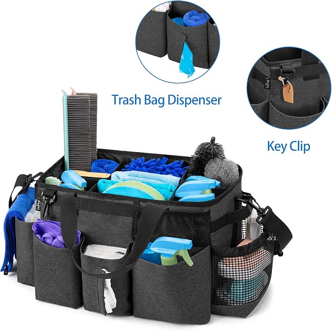 LoDrid Wearable Cleaning Caddy Bag with 4 Foldable Dividers, Black | Cleaning Supply Organizer with Shoulder Strap and Side Handles for Cleaners & Housekeepers - Image 4