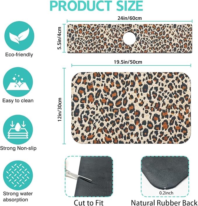 Dish Drying Mat for Kitchen Counter Matt, 2PCS 19"x12" Dish Drainer Mat & 24"x5.5" Sink Splash Guard, Super Absorbent Non-slip Rubber Backed - Image 2