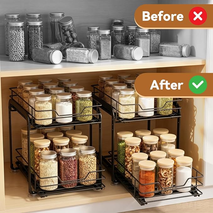 Spice Rack Organizer for Kitchen, Pull Out Spice Racks for Inside Cabinets, 2 Tier Spice Shelf Organization for Cabinet Seasoning, No Drilling Install for Home Kitchen Space Saving, 1 Pack - Image 4