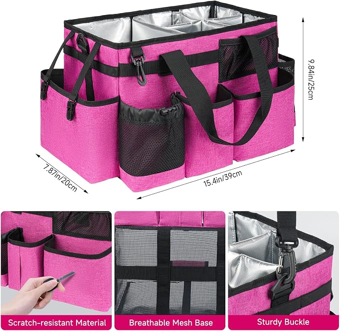 Cleaning Caddy Bag, Large Cleaning Bag for Housekeepers, Rose Pink | Cleaning Caddy Organizer for Cleaning Supplies with Handle and Adjustable Shouder Strap, Easy to Clean & Heavy Duty Design - Image 6