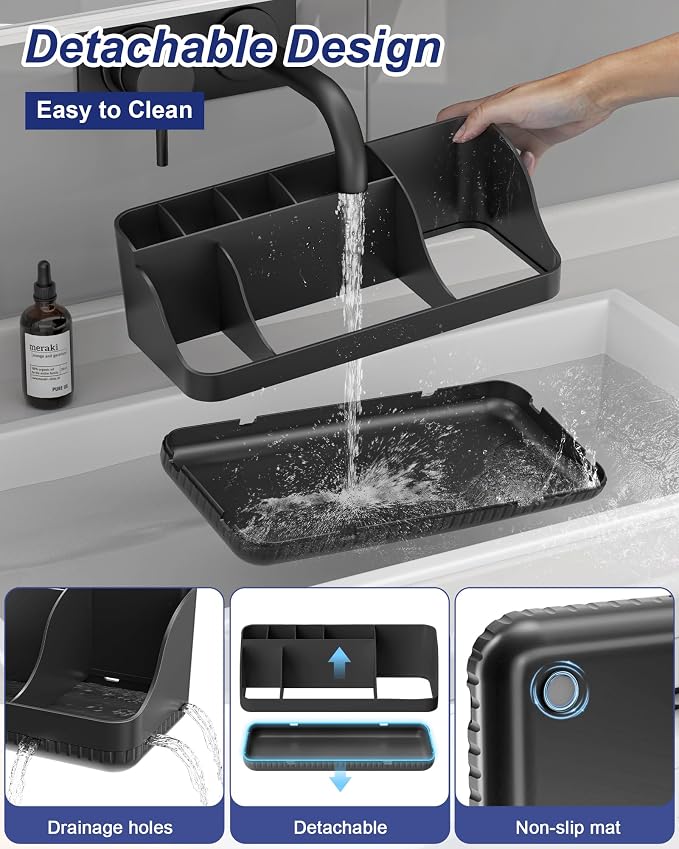 Bathroom Counter Organizer and Storage with 2 Pack Qtip Holder Dispenser, 7 Slots Detachable Toothbrush Holders for Bathrooms, Anti-Slip Electric Toothbrush and Toothpaste Holder Countertop - Image 4