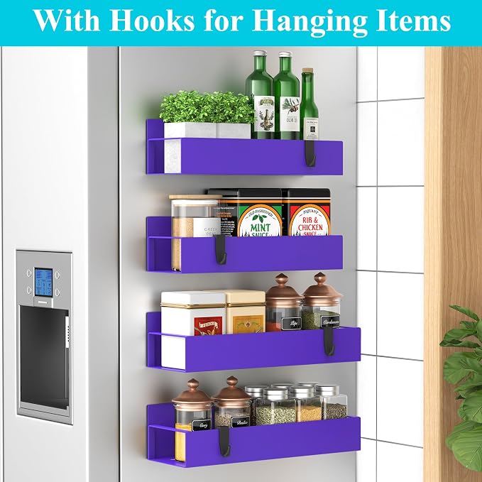 4 Pack Magnetic Spice Storage Rack Organizer for Refrigerator and Oven, Purple Fridge Organizers and Storage | Magnetic Shelves Heavy Duty for Fridge in Kitchen, Seasoning Storage Organizer, For Oven Washer and Dryer, For Heavier Items - Image 2