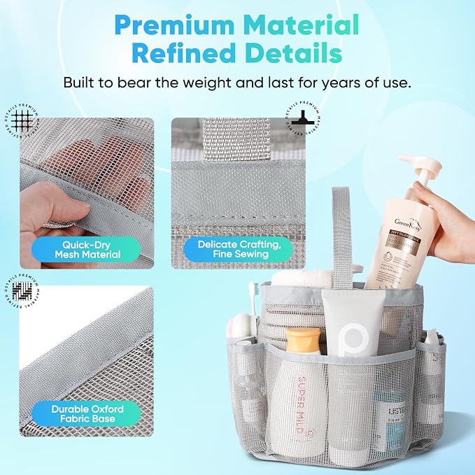 EUDELE 2 Pack Mesh Shower Caddy Portable for College Dorm Room Essentials, Shower Caddy Dorm with 9-Pocket Large Capacity,Shower Bag for Beach,Swimming,Gym All Black+All Grey - Image 5