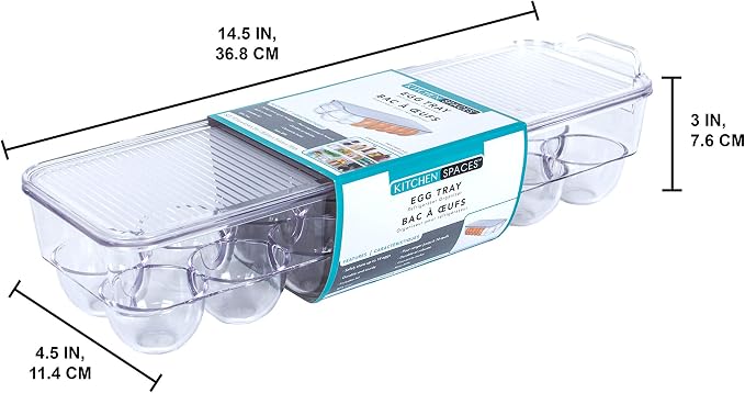 Kitchen Spaces KSEG12-AMZ Egg Tray 14pc Stackable Food Storage Organizer for Refrigerator, 14.5" x 3" x 4.5", Clear - Image 6