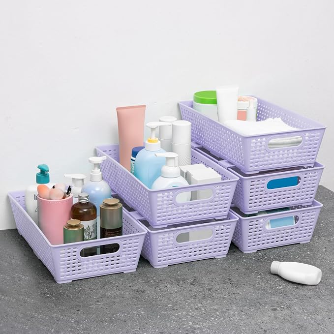 Tiawudi Stackable Woven Plastic Basket, Storage Bins for Cabinet, Closet, Shelf, Under Sink and Countertop, Pantry Organizer Bins, 6 Pack - Image 4