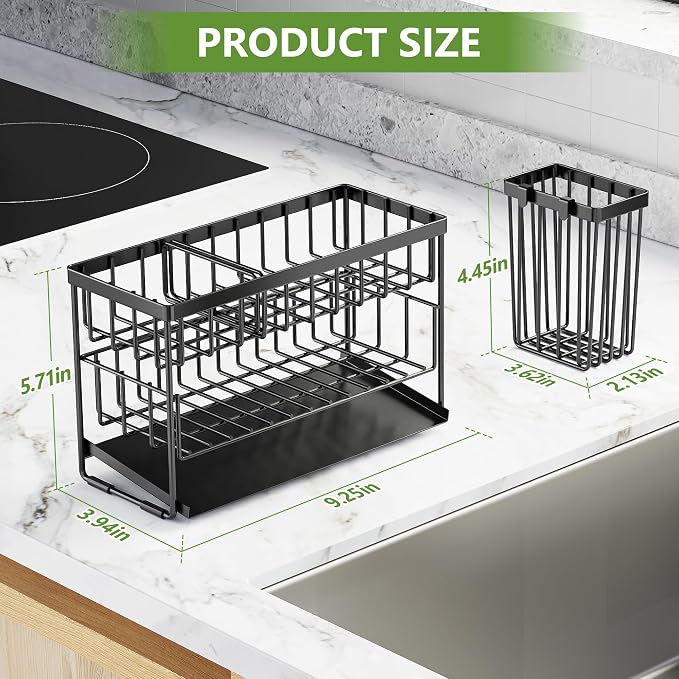 Cisily 2-Tier Kitchen Sink Caddy Organzier Rack with Dish Brush Sponge Holder | Kitchen Sink Countertop Organization Storage,Home Decor Accessories Essentials Stainless Steel - Image 6