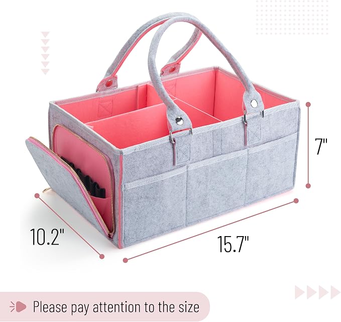 Mr. Pen- Baby Diaper Caddy Organizer, Gray, Pink Inside | Nursery Storage Bin and Car Organizer for Diapers and Baby Wipes - Image 2