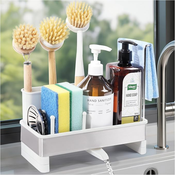 Sponge Holder for Kitchen Sink Caddy Organizer, Dish Brush Holder | Stainless Steel Sponge Caddy for Kitchen Countertop Organizer, Rustproof Dish Soap and Sponge Rack with Dishcloth Drying Rack by Unknown