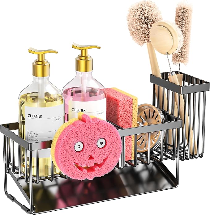Cisily Sponge Holder for Kitchen Sink, Smiley Face Sink Caddy with Removable Brush Holder,Self-Draining Sponge Caddy for Sponge,Soap,Dish Brush,Scrubber,Kitchen Essentials and Gadgets - Image 6