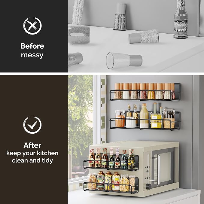 Mystozer 3 Pack Magnetic Spice Rack Organizer,Space Saver for Refrigerator and Whiteboard, Metal Fridge Shelf for Kitchen,Laundry Room,Barbecue Grill,Coffee Maker,Microwave Home Organization(Black) - Image 5