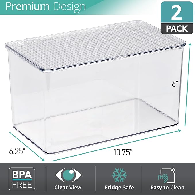 Sorbus Durable Plastic Storage Bins with Lids- Stackable Refrigerator Organizer Bins- MultiPurpose & Versatile- Lightweight Pantry Organizer- Perfect Cabinet Organizers and Storage for Kitchen- 2 Pack - Image 4
