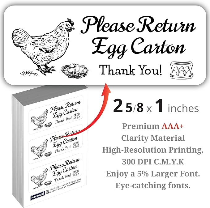 120 Chicken Egg Carton Labels Stickers | Please Return Egg Carton | White | Farm Fresh Eggs | 4 6 12 15 18 30 48 50 Count - Basket Box Container Extra Organizer Farm Supplies, 66mm x 26mm - Image 2
