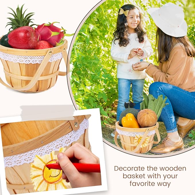 Wooden Baskets 10" x 6.5", 10 Pack Natural Apple Harvest Baskets | Round Handled Baskets Hold Produce, Flowers, Easter Eggs Or Favors for Farms, Markets, Weddings, Parties and Decor - Image 6