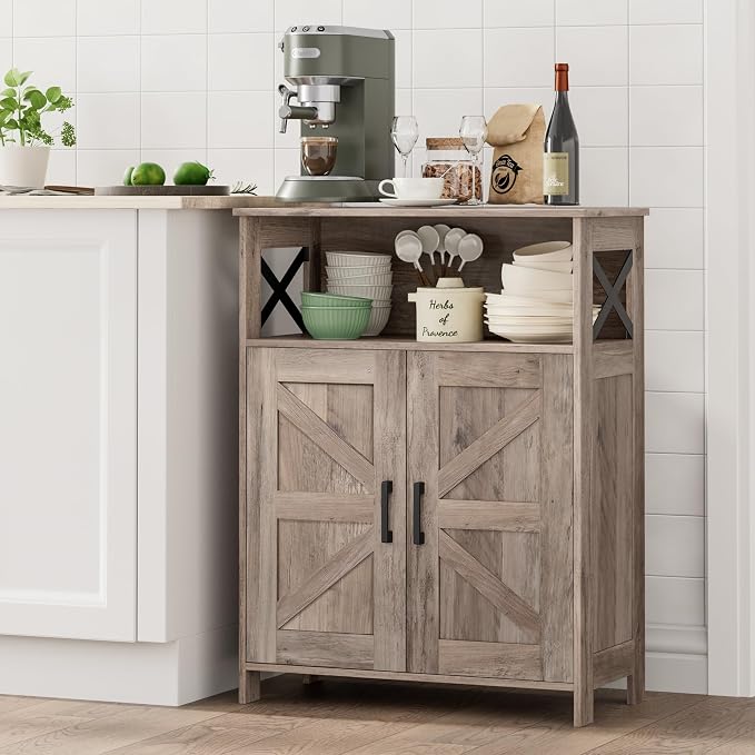Homhedy Farmhouse Bathroom Storage Cabinet with Doors, Small Floor Cabinet | Toilet Paper Cabinet with Adjustable Shelf, Freestanding Storage Cabinet for Kitchen/Laundry/Living Room, 24"W, Greige - Image 7