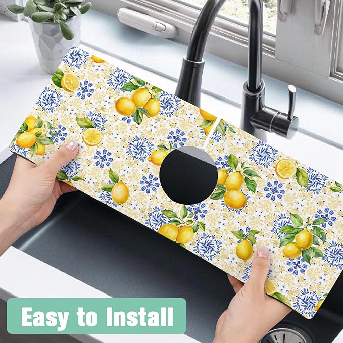 Kitchen Sink Splash Guard Faucet Mat 15" X 5.5" Lemon Absorbent Fast Drying Mat Faucet Draining Mat Sink Splash Guard Behind Faucet Drip Catcher for Kitchen Bathroom - Image 4