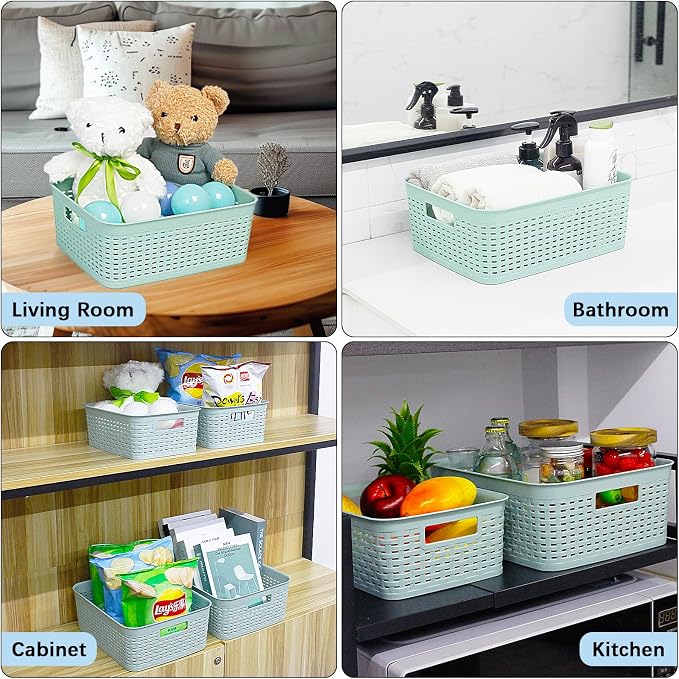 Soddeph Plastic Storage Baskets for Cabinets, Household Pantry Organization with Handle,Organizer Bins for Room,Bathrooms,Under-Sink,Kitchen (Green, M-3PACK) - Image 6