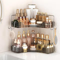 Corner Counter Organizer, 2-Tier Bathroom & Kitchen Storage Tray | Grey Vanity Organizer Storage Countertop with Hooks for Skincare, Makeup & Jewelry by Kinkota