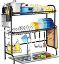 HOWDIA 3-Tier Over The Sink Dish Drying Rack,Stainless Steel Dish Rack | With Cutlery Holder & Chopping Board Rack, 33.9” x 11.4” x 32.3” for Maximum Kitchen Storage, Black by HOWDIA