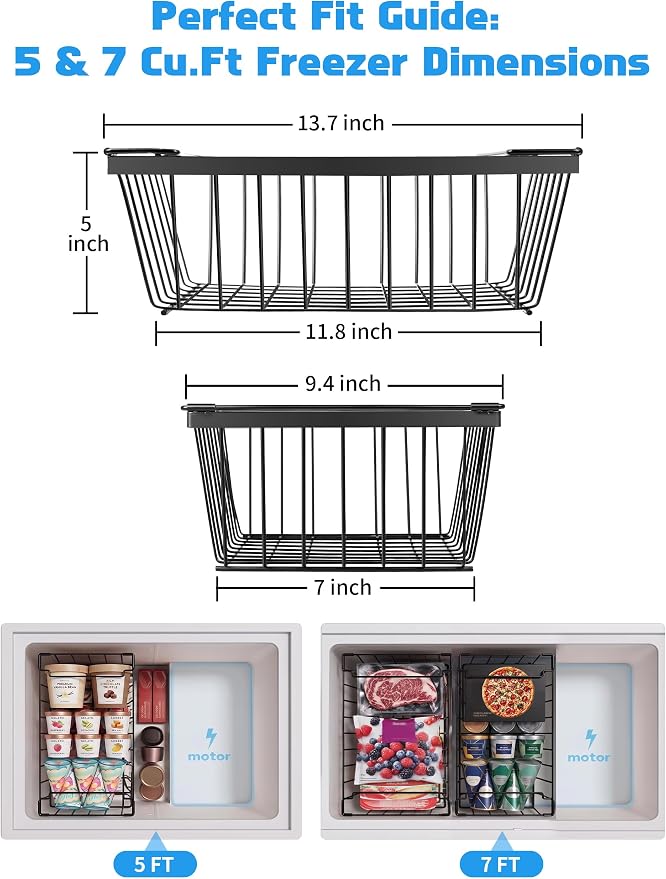 4 Pack Freezer Organizers Bins,Black Stackable Food Baskets | Small Chest Deep Freezer Storage for 5-7 Cu.Ft,Increased Space for Food Storage, Breathable design Easy to Access - Image 2