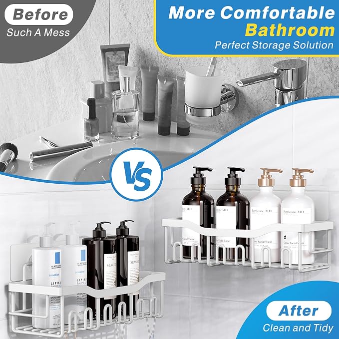 Shower Caddy 5 Pack,Adhesive Shower Organizer for Bathroom Storage&Home Decor&Kitchen,No Drilling,Large Capacity,Rustproof Stainless Steel Bathroom Organizer,Shower Shelves for Inside Shower-Larger - Image 3