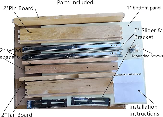 Solid Wood Pull Out Drawer 27" W × 21" D for Kitchen Cabinets, Roll Out Tray with Full Extension Slides, Natural Wood, DIY Assembly - Image 3