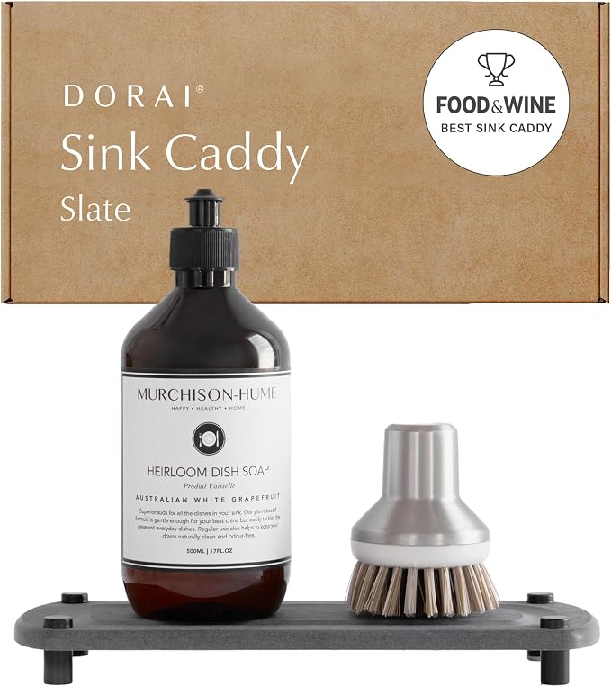 Dorai Home Stone Kitchen Sink Caddy - Diatomaceous Earth Sink Tray with Stainless Steel Feet, Water-Absorbing Countertop Organizer for Kitchen or Bathroom - Slate by DoraiHome