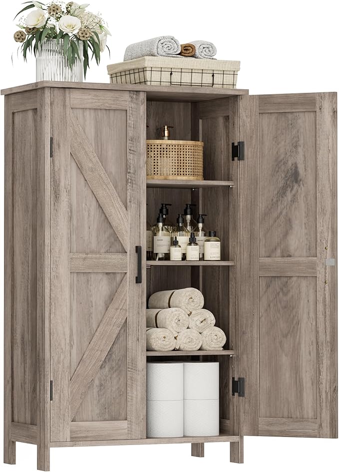 Homleke 43.3" H Farmhouse Bathroom Storage Cabinet with Adjustable Shelves | Freestanding Storage Cabinet with Barn Doors for Bathroom, Kitchen, Living Room, Dining Room & Entryway, Greige by Homleke