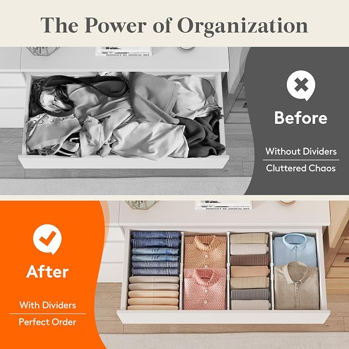 Lifewit 5" Tall Drawer Dividers, Adjustable Deep Drawer Organizer Clothes | 11.5"-18.5" Expandable Plastic Separators for Dresser, Kitchen, Cabinet, Nursery, Office, Socks & Underwear Storage, 4 Pack - Image 10