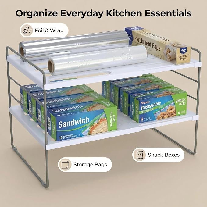 YAN & HIN Kitchen Cabinet Organizer, Expandable Kitchen Aluminum Foil and Plastic Wrap Organizers, Sandwich Storage Bags organizer, bottle storage bag under sink organizer for Pantry Organization - Image 3
