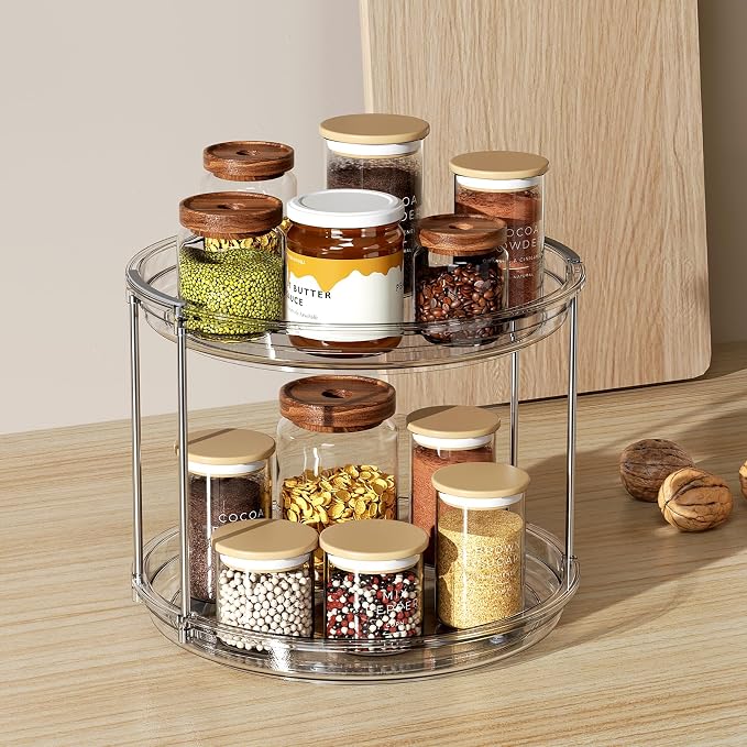 LAMU 2 Tier Lazy Susan Turntable Organizer 9.25'' Rotating Spice Rack Organization for Cabinet, Kitchen, Pantry, Countertop, Bathroom, Vanity, Medicine Cabinet Organizer, Clear - Image 7