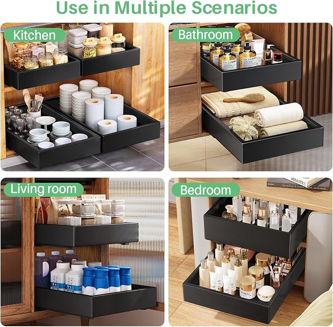 Pull out Cabinet Organizer, 21"Deep, 20"Wide Full-Extension Heavy Duty Slide out Drawers with Nano Adhesive, Roll Out Shelves Sliding Cabinet for Kitchen, Bathroom, Pantry, Under Sink Storage(Black) - Image 9