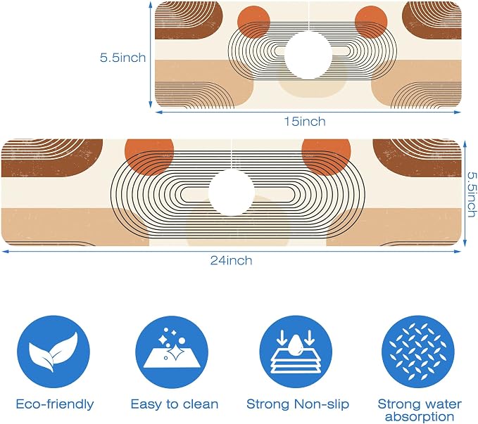 Abstract Minimalistic Geometric Sink Faucet Absorbing Mat Sink Splash Guard Faucet Mat Draining Mat Fast Drying Sink Protectors for Kitchen and Bathroom 5.5"×15" - Image 3