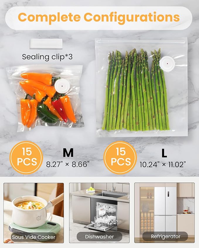 FEPPO Vacuum Sealer for Food with Visible Water Tank, Handheld Saver Compact Vacuum Sealer Machine with 30 Reusable Bags for 6X Preservation & Fresh, Black - Image 7