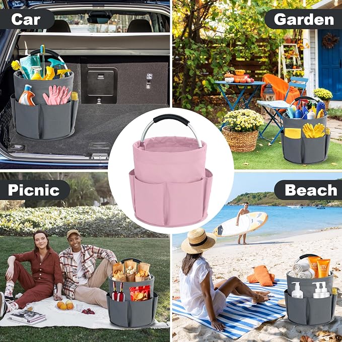 Cleaning Caddy with Handle, Cleaning Products Organiser, 17L Foldable Storage Basket, Cleaning Caddy Organiser, Portable Multi Cleaning Bucket Bag for Home, Garden (Pink) - Image 7