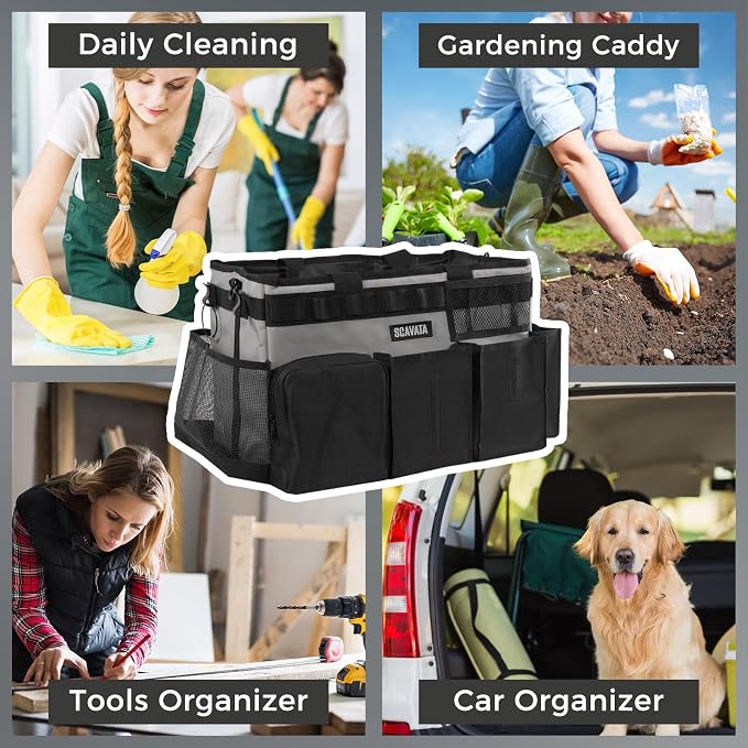 SCAVATA Wearable Cleaning Caddy Bag, Cleaning Caddy Supplies Organizer with Handle & Shoulder Straps for Housekeepers, Under Sink & Car Cleaning Tool Organizers with 4 Foldable Divider (Grey) - Image 7